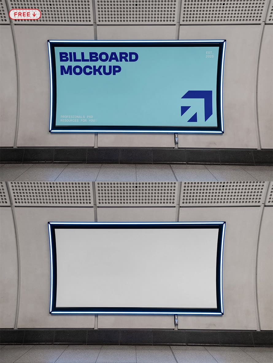 Free Billboard on Wall Mockup
