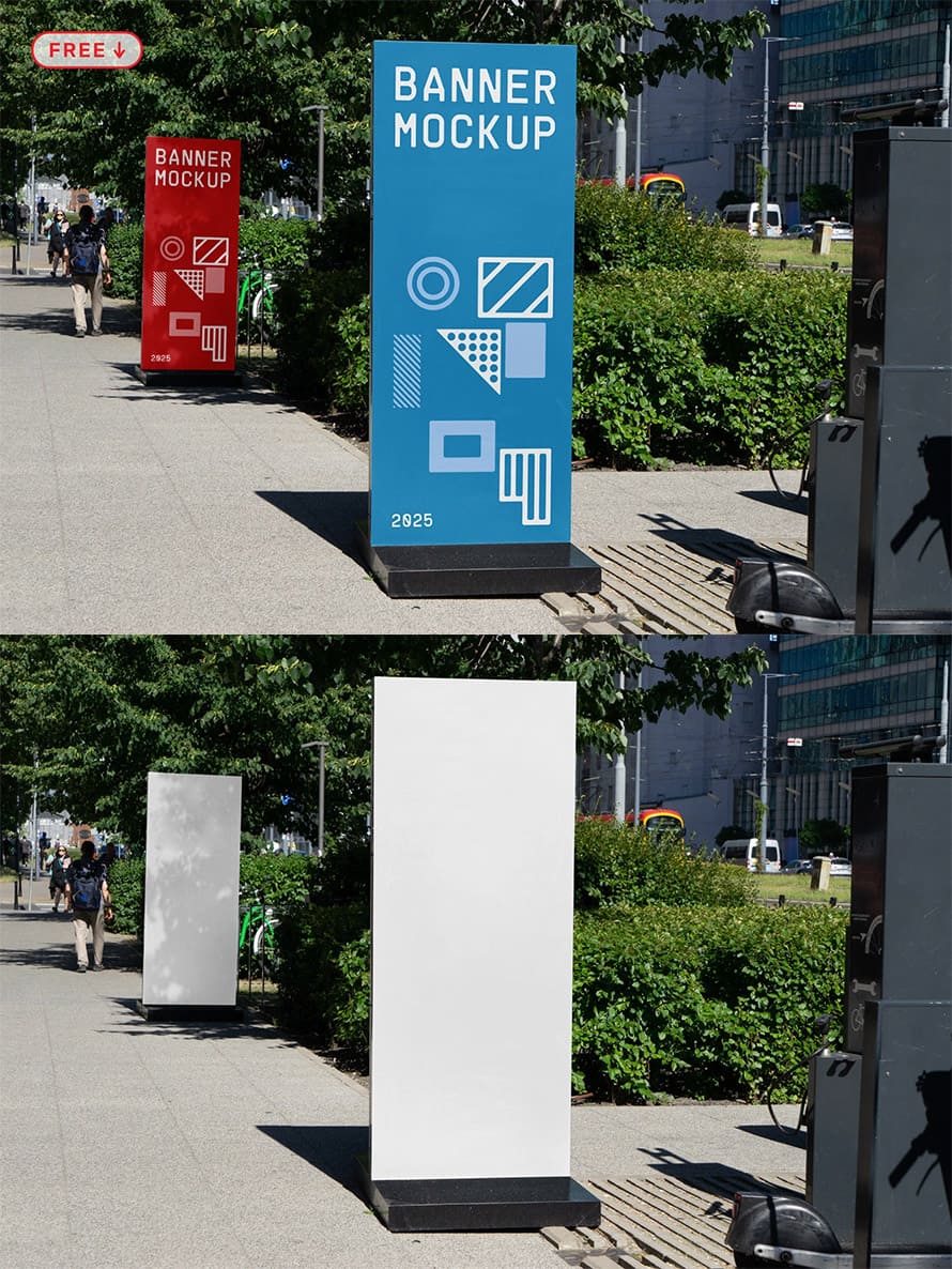 Free Two Vertical Banner Mockups