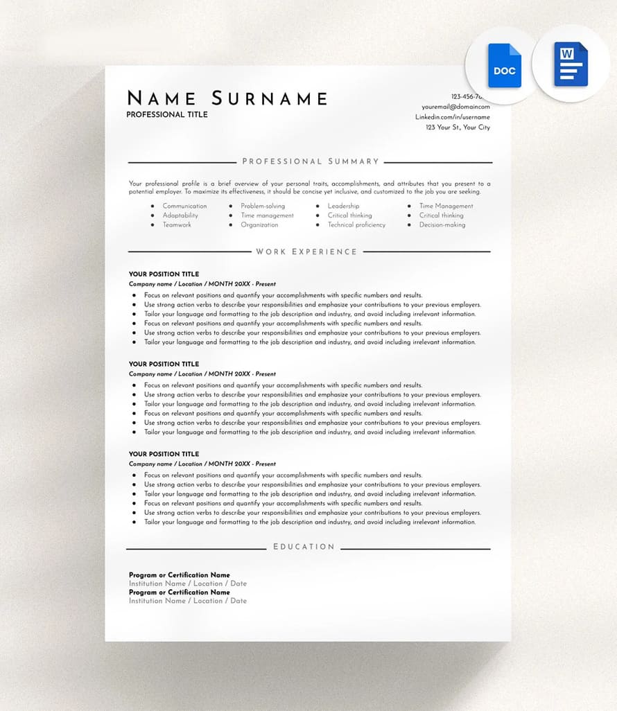 Clean Resume Template Google Docs