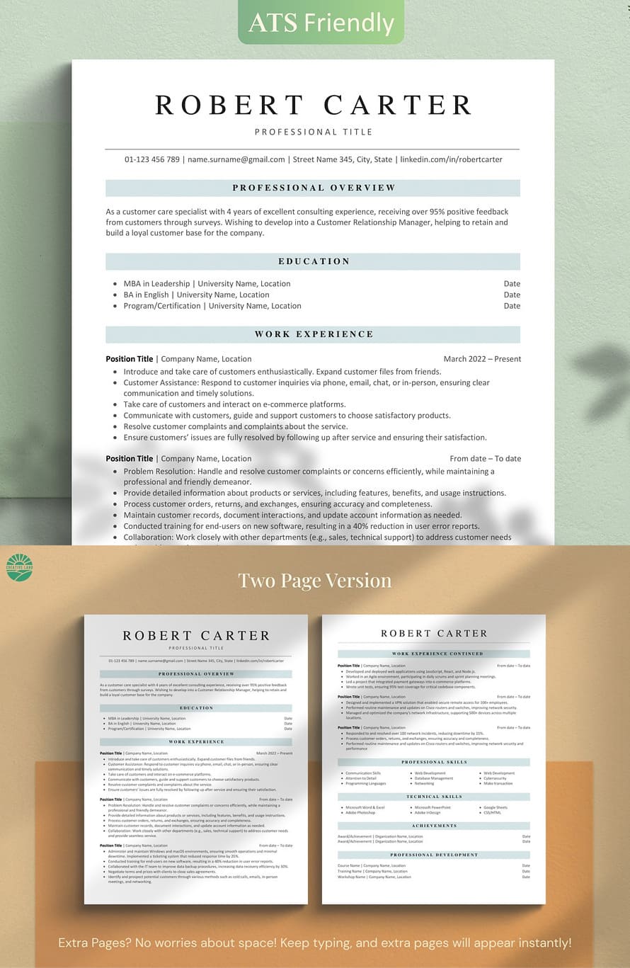 Download Ats Resume Template - 100% Ats Optimized