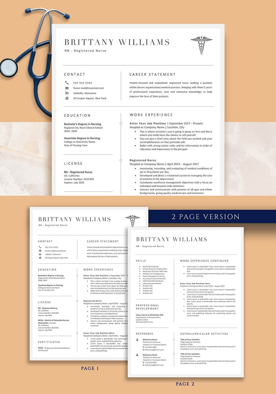 Nurse Resume Template Word, Pages