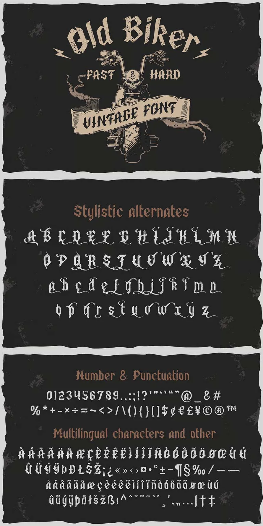 Old Biker. Gothic Style Vintage Label Font Old Biker. Gothic Style Vintage Label Font