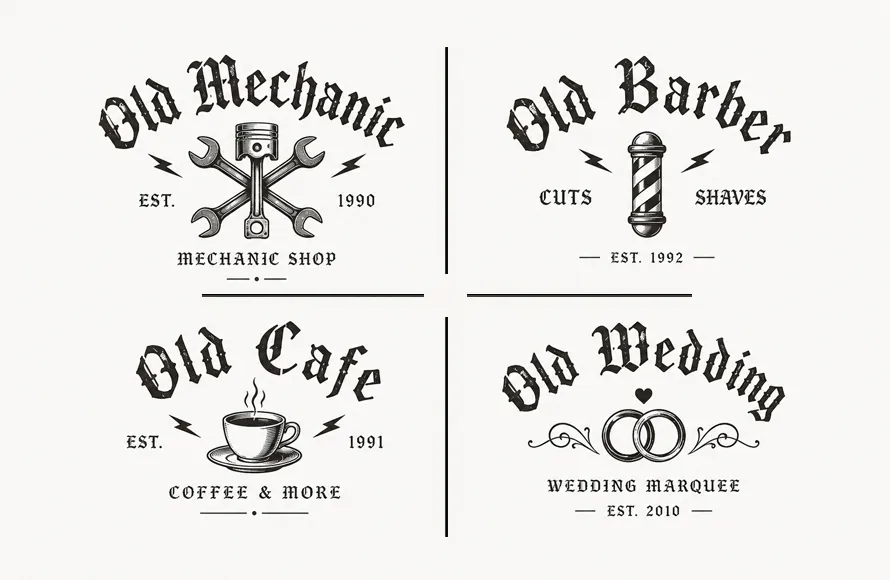 Logos created using Old Biker. Gothic Style Vintage Label Font