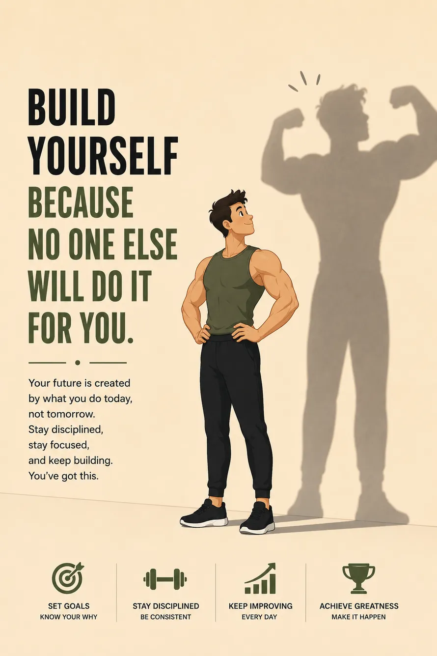 Minimal motivational poster of a muscular man with a champion shadow inspiring determination and success. Minimal motivational poster of a muscular man with a champion shadow inspiring determination and success.