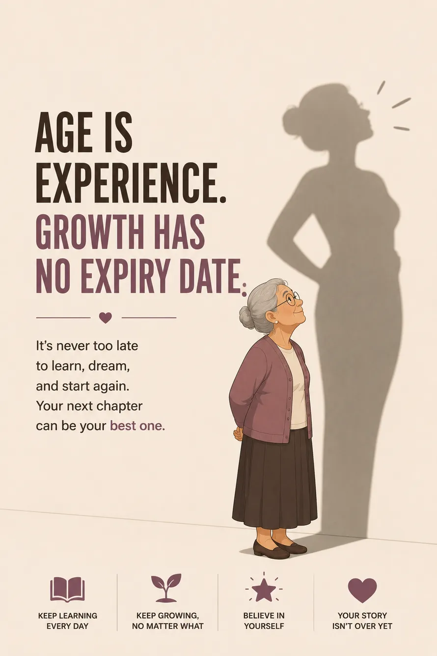 Minimal motivational poster of an elderly person with a vibrant shadow representing lifelong learning. Minimal motivational poster of an elderly person with a vibrant shadow representing lifelong learning.
