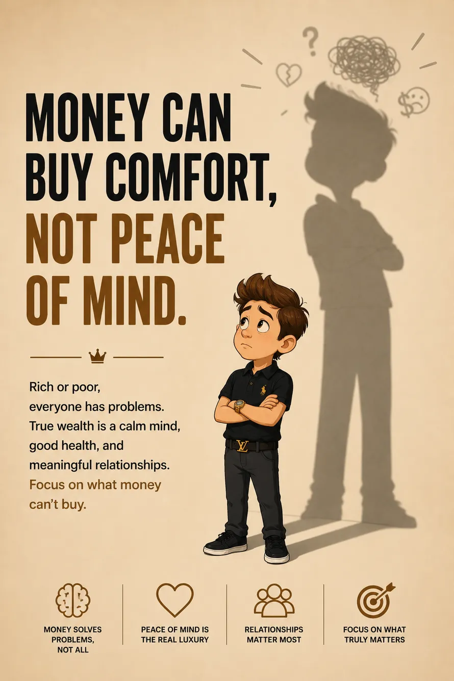 Minimal motivational poster of a rich child with a humble shadow representing true values and purpose. Minimal motivational poster of a rich child with a humble shadow representing true values and purpose.